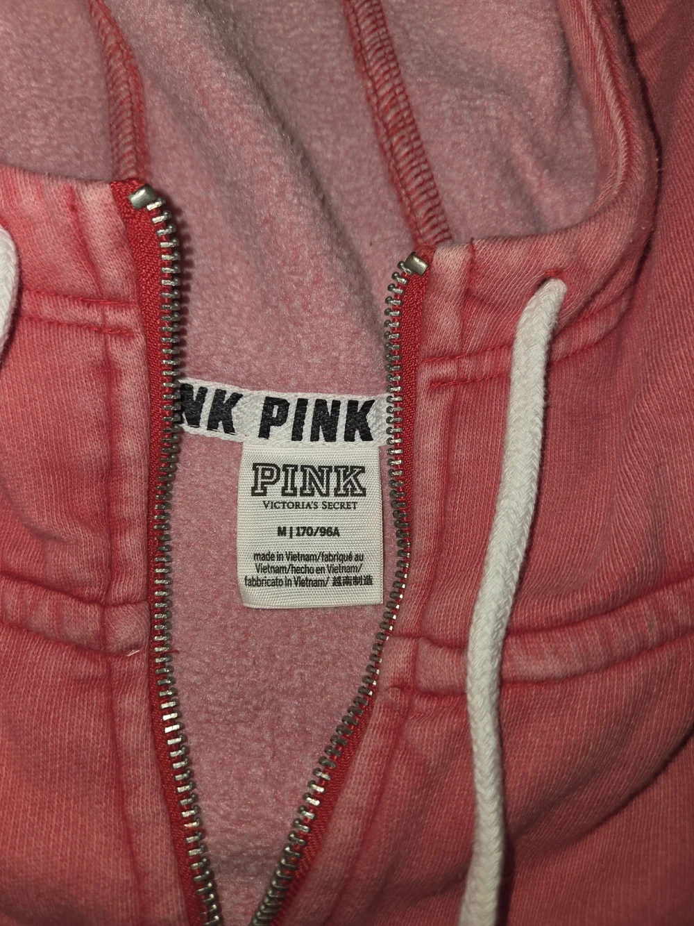 PINK Zip-Up Hoodie in Coral Pink with White Logo - Picture 4 of 8
